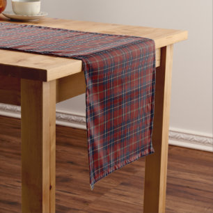 Dark Red and Navy Blue Rustic Plaid Short Table Runner