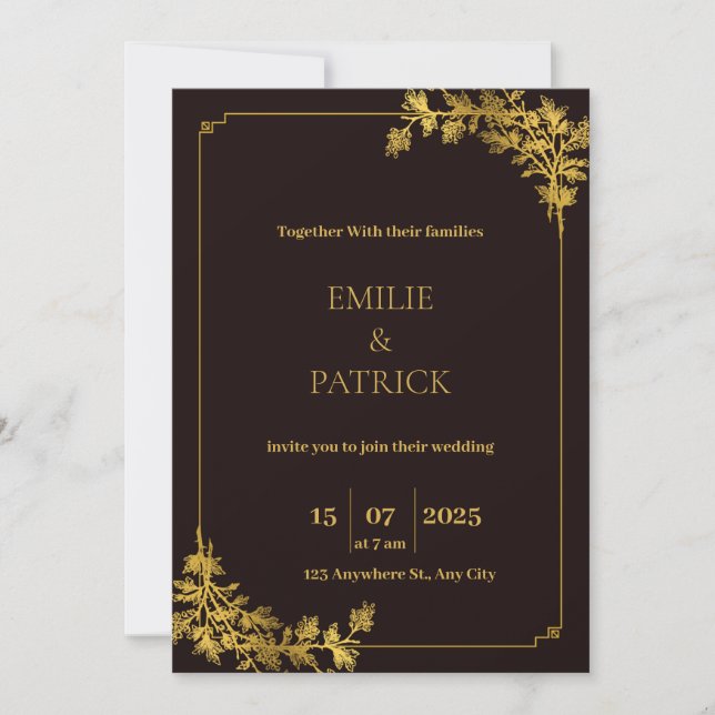 Dark Red and Orange Aesthetic Wedding Invitations (Front)