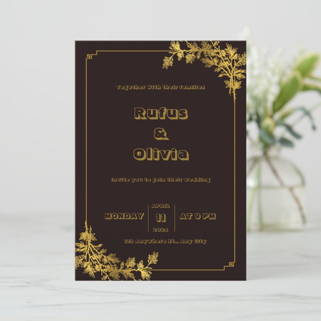 Dark Red and Orange Aesthetic Wedding Invitations (Standing Front)