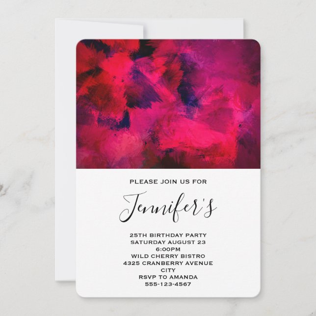 Dark Red and Purple Abstract Birthday Invitation (Front)