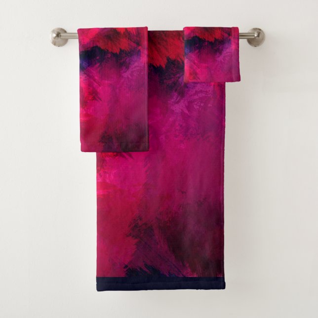 Dark Red and Purple Bold & Modern Abstract Bath Towel Set (Insitu)