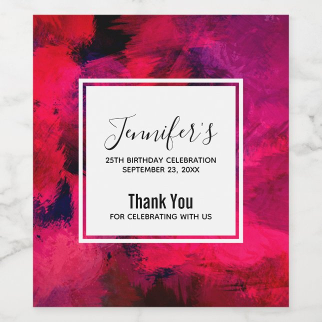 Dark Red and Purple Bold Modern Abstract Birthday Wine Label (Single Label)