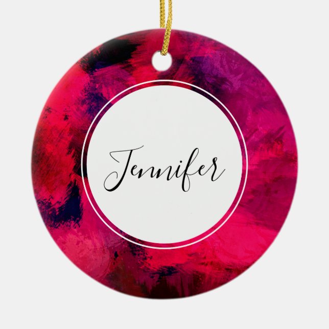 Dark Red and Purple Bold & Modern Abstract Ceramic Ornament (Front)