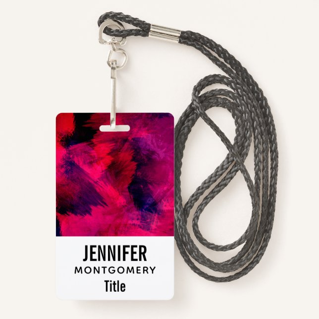 Dark Red and Purple Bold & Modern Abstract ID Badge (Front with Lanyard)