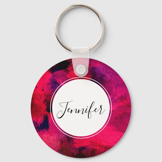 Dark Red and Purple Bold & Modern Abstract Key Ring (Front)