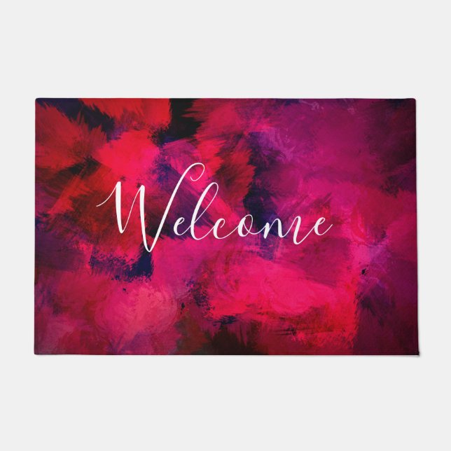 Dark Red and Purple Bold & Modern Abstract Welcome Doormat (Front)