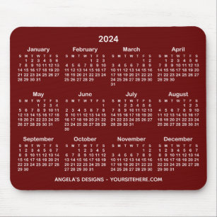 Dark Red and White 2024 Calendar Promotional Mouse Pad