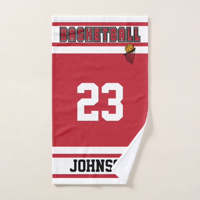 Dark Red and White 🏀 Basketball Hand Towel (Hand Towel)