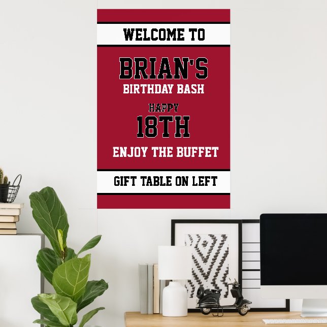 Dark Red and White Birthday Poster (Home Office)