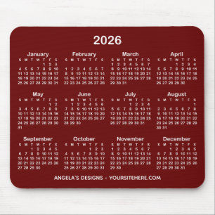 Dark Red and White Calendar Promotional Mouse Pad
