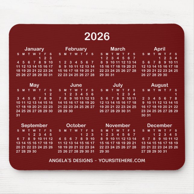 Dark Red and White Calendar Promotional Mouse Pad (Front)