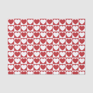 Dark Red and White Checkered Pattern With Hearts Tissue Paper