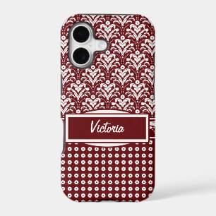 Dark Red and White Floral Art Deco Damask