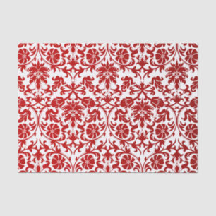 Dark Red and White Floral Damask Tissue Paper