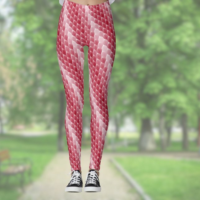 Dark Red and White Gradient Diagonal Leaf Pattern Leggings (Creator Uploaded)
