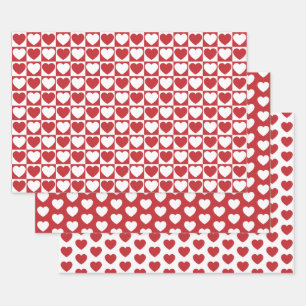 Dark Red and White Hearts Wrapping Paper Sheet