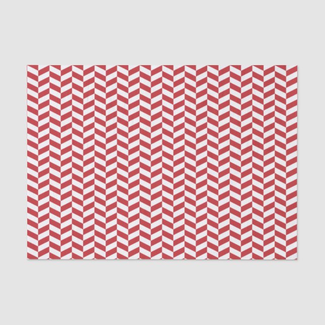 Dark Red and White Herringbone Tissue Paper (Front)