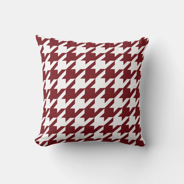 Dark Red and White Houndstooth Pattern Cushion (Front)