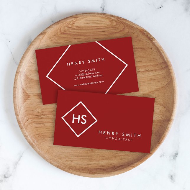 Dark Red and White Minimalist Geometric Monogram Business Card (Creator Uploaded)