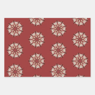Dark red and white Norwegian Rosemaling floral  Wrapping Paper Sheet