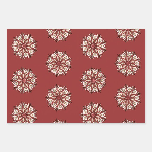 Dark red and white Norwegian Rosemaling floral  Wrapping Paper Sheet (Front)