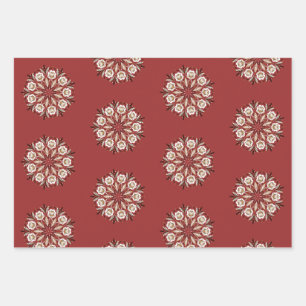 Dark red and white Norwegian Rosemaling floral Wrapping Paper Sheet
