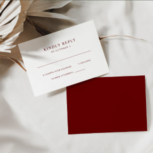 Dark Red and White Simple Elegant Text   Wedding RSVP Card