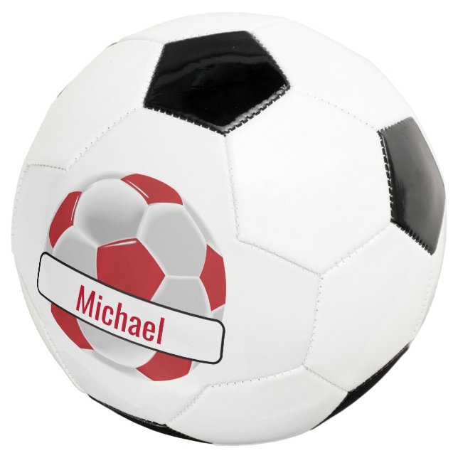 Dark Red and White Soccer Ball with DIY Name (Three Quarter)