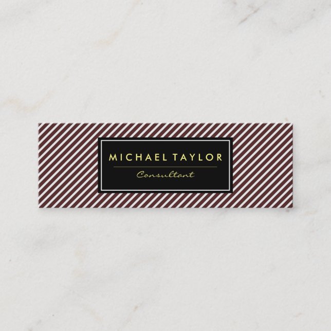 Dark Red and White Stripes Mini Business Card (Front)