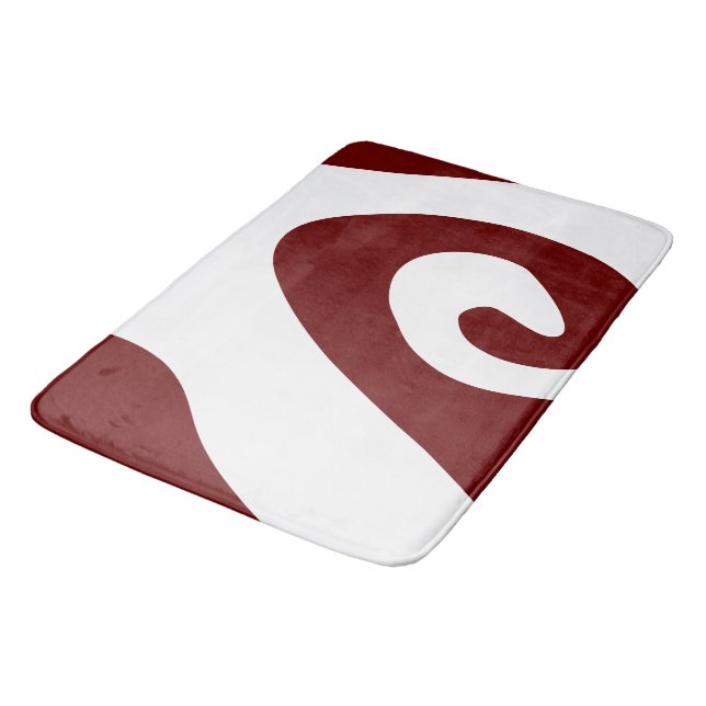 Dark Red and White Swirl Wave Bath Mat (Angled)