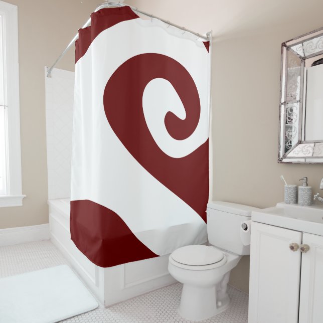 Dark Red and White Swirl Wave Shower Curtain (In Situ)