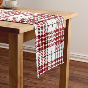 Dark Red and White Tartan Plaid Pattern Short Table Runner