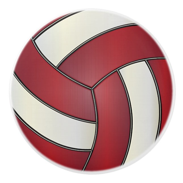 Dark Red and White 🏐 Volleyball Ceramic Knob (Front)