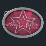 Dark red angelic star belt buckle<br><div class="desc">This angel winged star buckle is uniquely designed by Sarah Trett.</div>