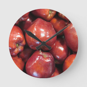 Dark Red Apples Round Clock
