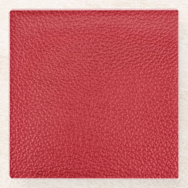 Dark red artificial leatherette closeup. glass coaster (Front)