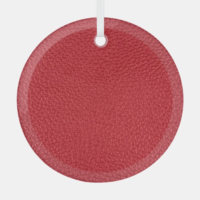 Dark red artificial leatherette closeup. glass tree decoration (Front)