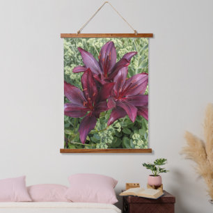 Dark Red Asiatic Lilies Floral Hanging Tapestry