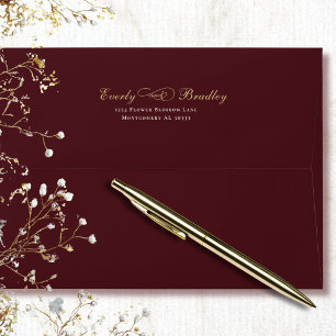 Dark Red Background Gold Script White Typography Envelope