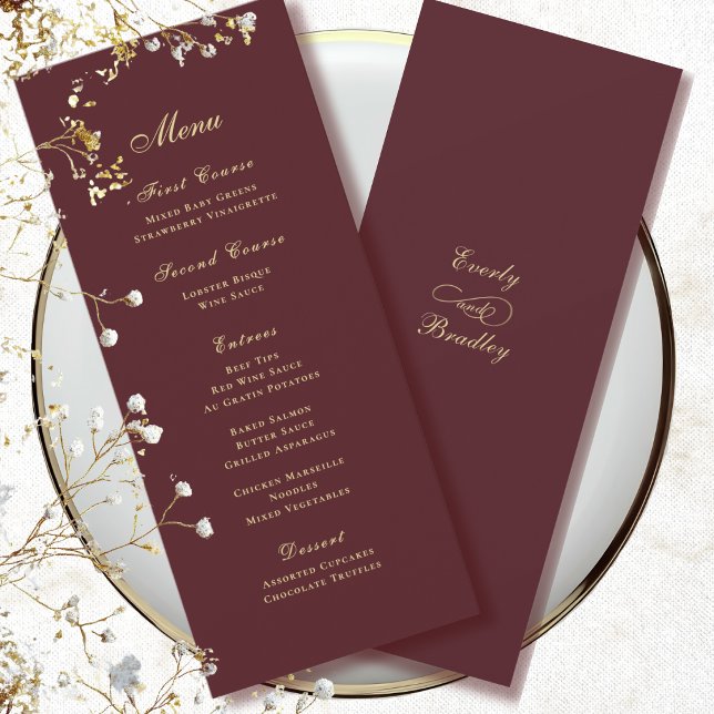 Dark Red Background Traditional Gold Script Menu Invitation (Creator Uploaded)