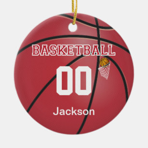 Dark Red Basketball DIY Name & Number Ceramic Ornament