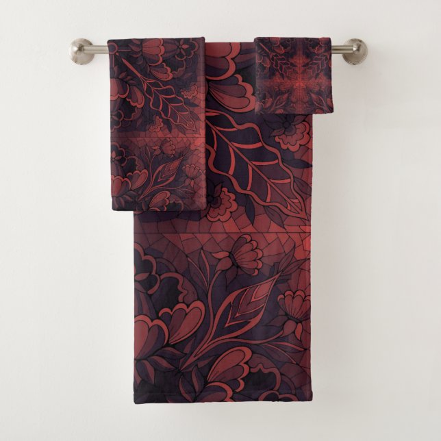 Dark red bath towel set (Insitu)