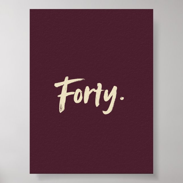 Dark Red Beige Typography Forty Minimalist Poster (Front)