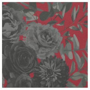 Dark Red Black Dark Gothic Rose Floral Fabric
