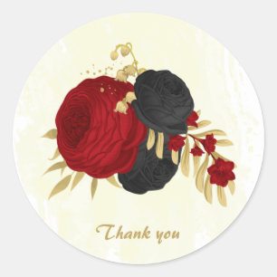  dark red & black flowers gold  classic round sticker
