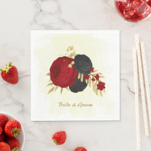  dark red & black flowers gold napkin