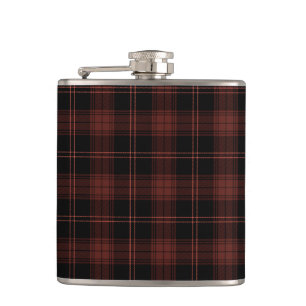 Dark Red, Black Plaid (Tartan) Pattern Hip Flask