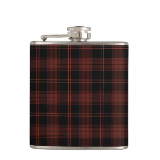 Dark Red, Black Plaid (Tartan) Pattern Hip Flask