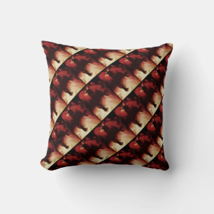 Dark Red Black Tan Beige Batik Small Slanted Tiles Cushion