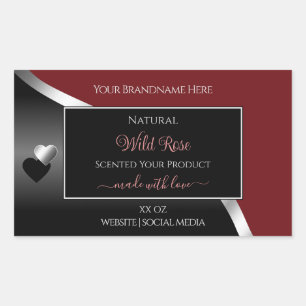 Dark Red Black Wavy Silver Hearts Product Labels